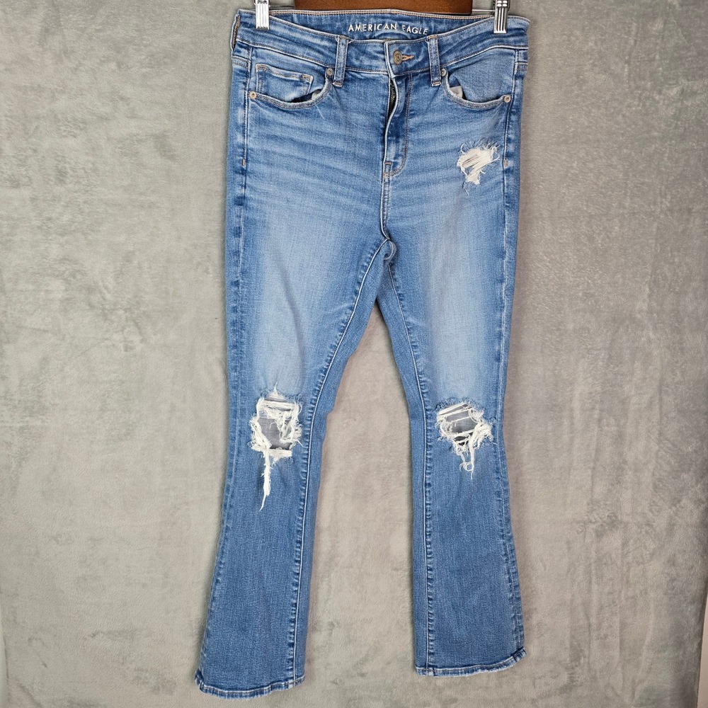 American Eagle High Rise Skinny Kick Distressed Blue Jeans Womens 10 Regular 31"